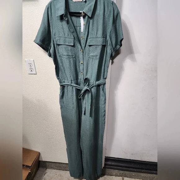 Soft Surroundings Getaway Linen Blend Jumpsuit NWT Sz 16 Casual Minimalist - Picture 2 of 12